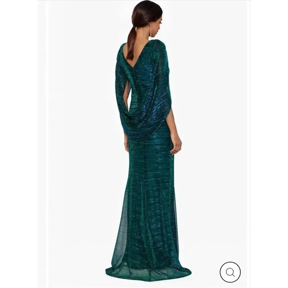 Betsy & Adam Women's Green Cowlneck Cape-Back Foil Gown Formal Dress sz 10 - Picture 2 of 11